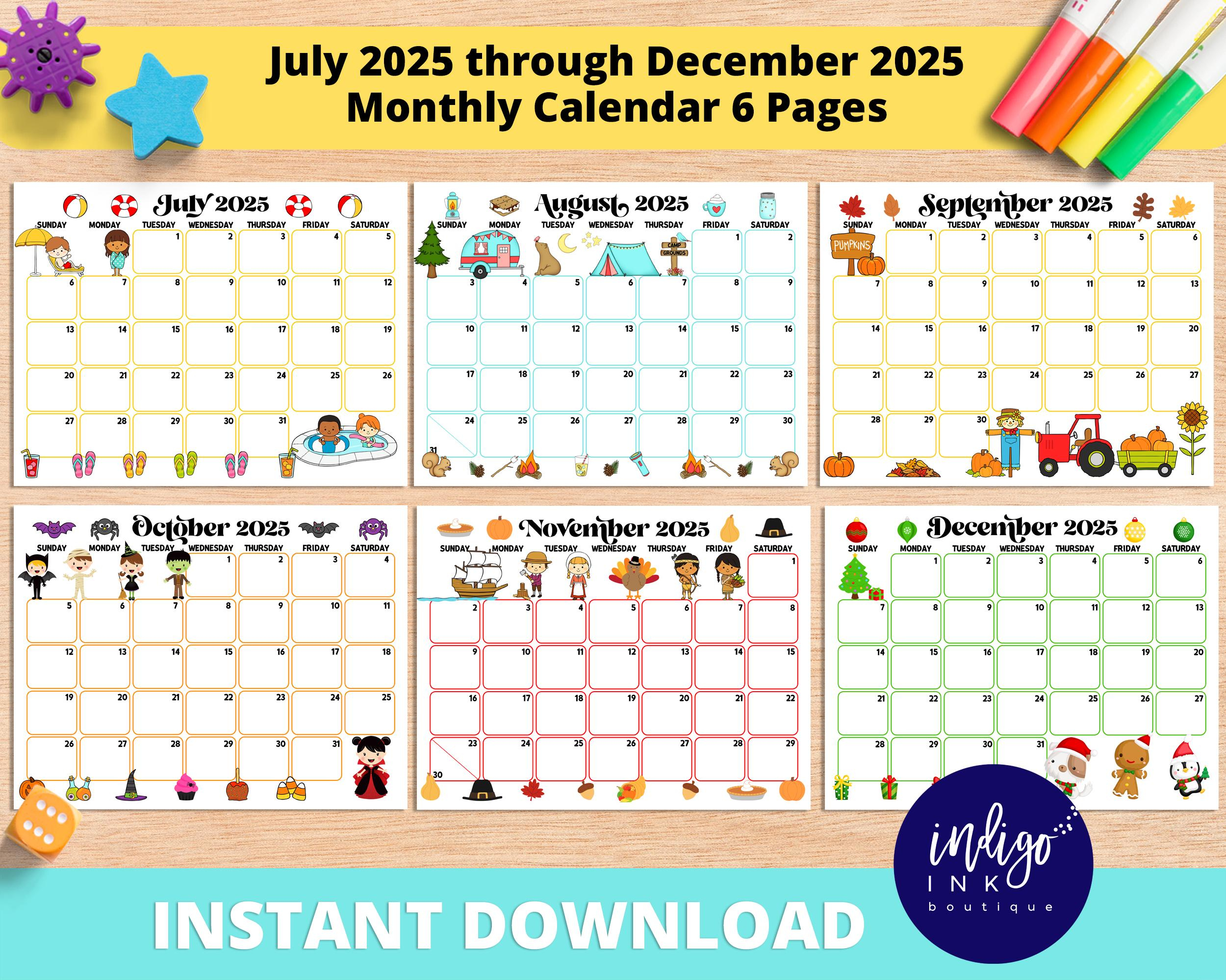 2025 Monthly Calendar Printable Instant Download | July 2025 regarding July to December 2025 Calendar Printable