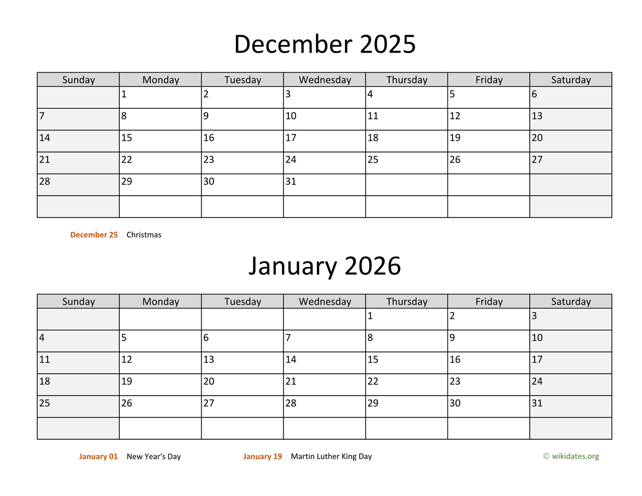 December 2025 And January 2026 Calendar | Wikidates throughout Printable Calendar For December 2025 And January 2026