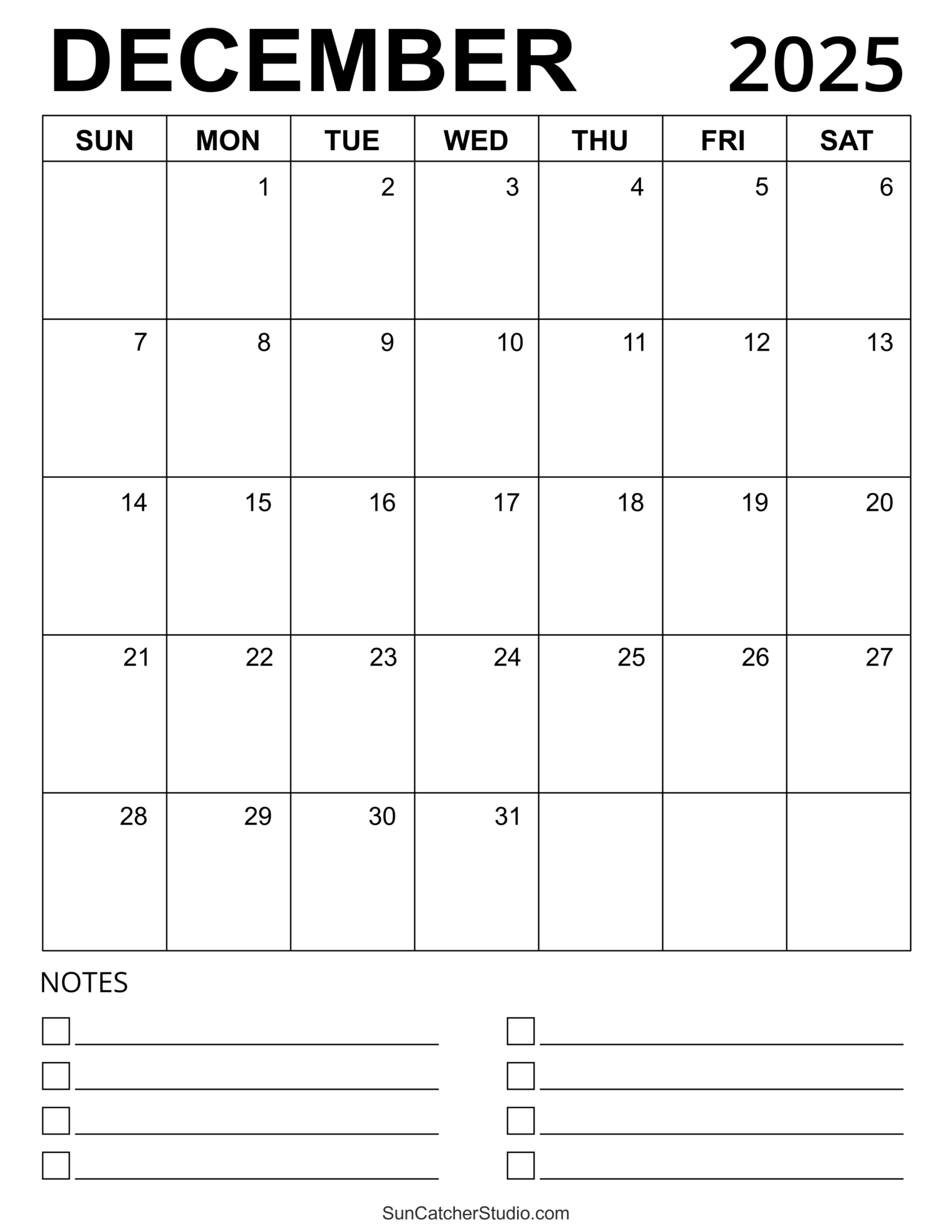 December 2025 Calendar (Free Printable) – Free Printables in Large Printable Calendar December 2025