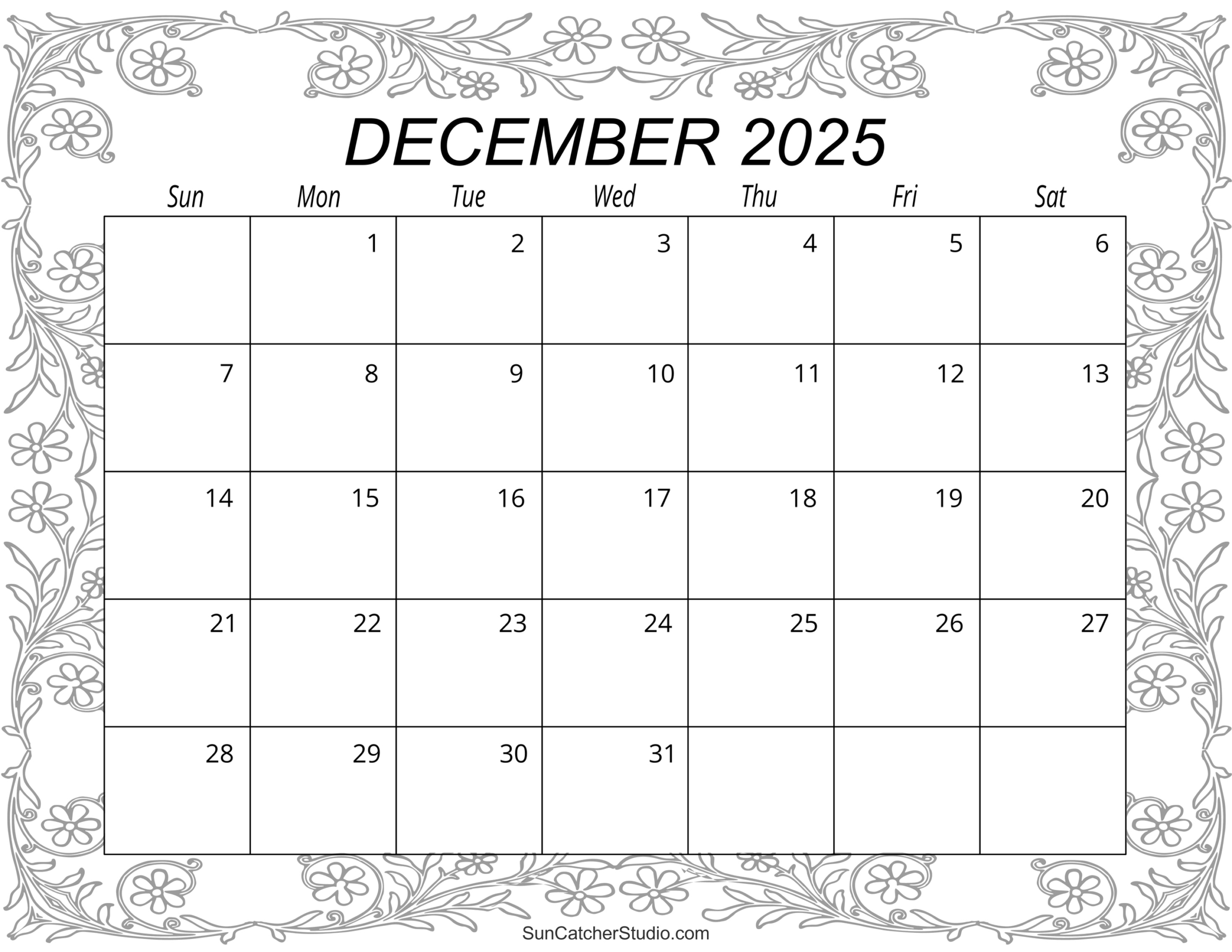 December 2025 Calendar (Free Printable) – Free Printables inside December 2025 Calendar Printable