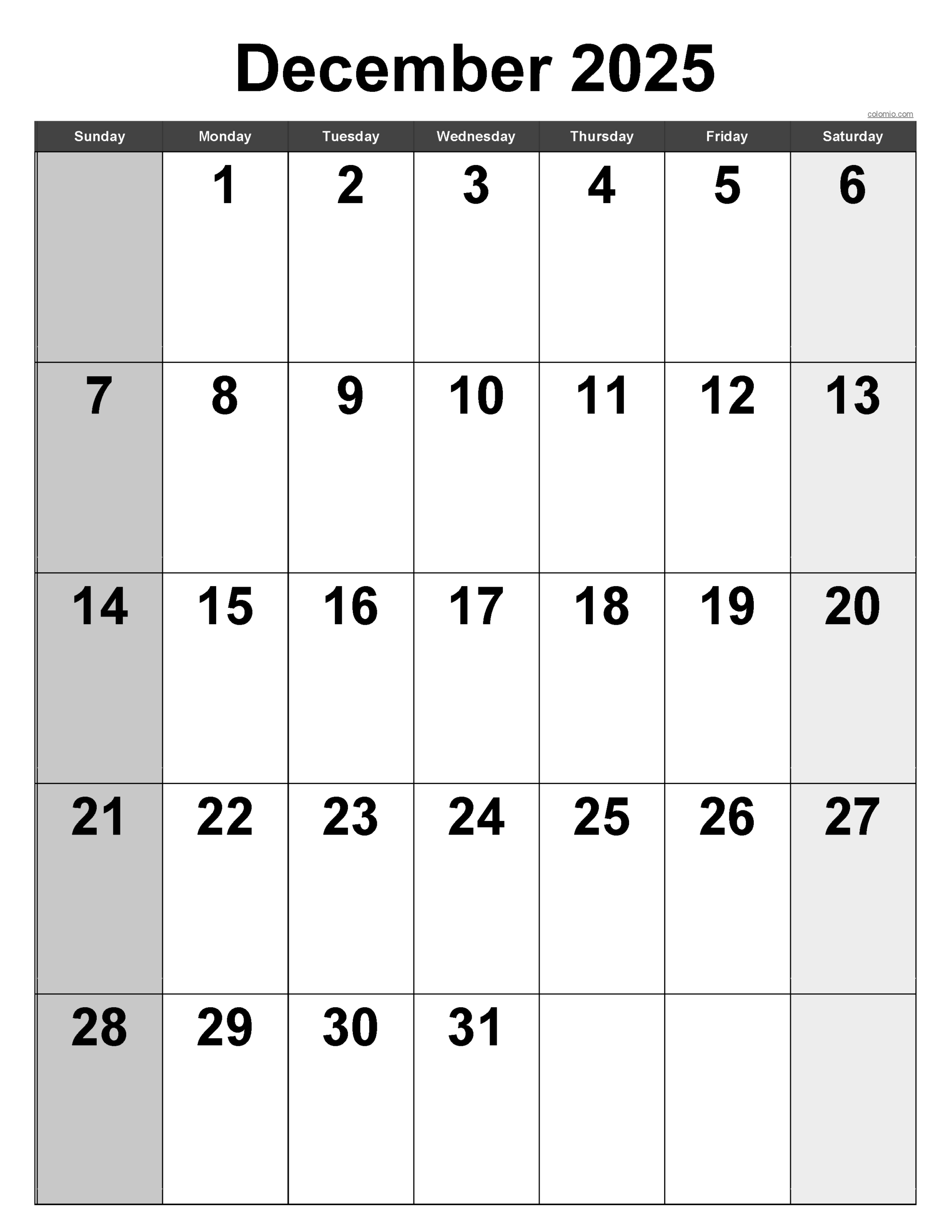December 2025 Calendar | Free Printable Pdf, Xls And Png within December 2025 Calendar Printable Vertical