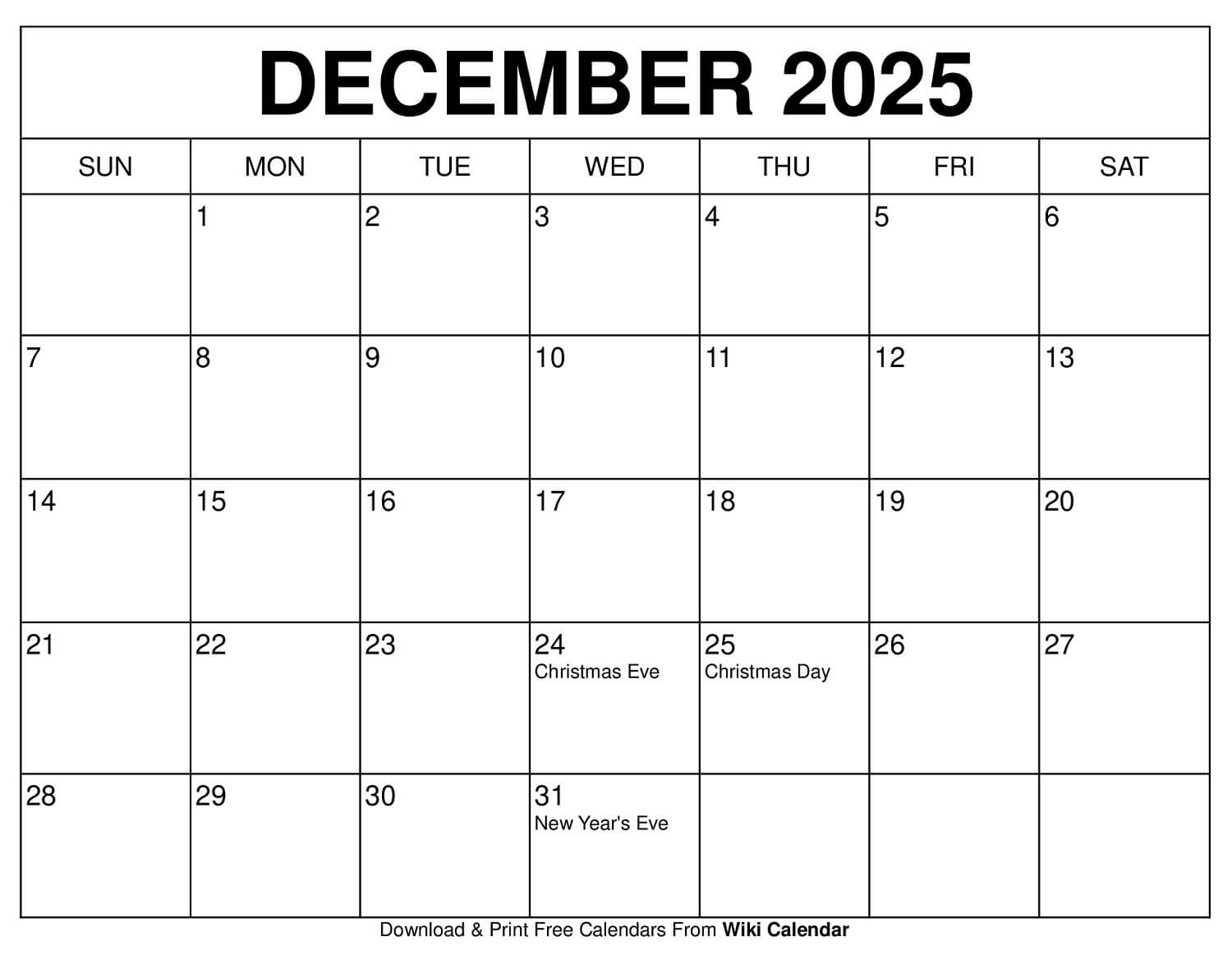 December 2025 Calendar - Printable Templates & More throughout Printable Christmas Calendar December 2025