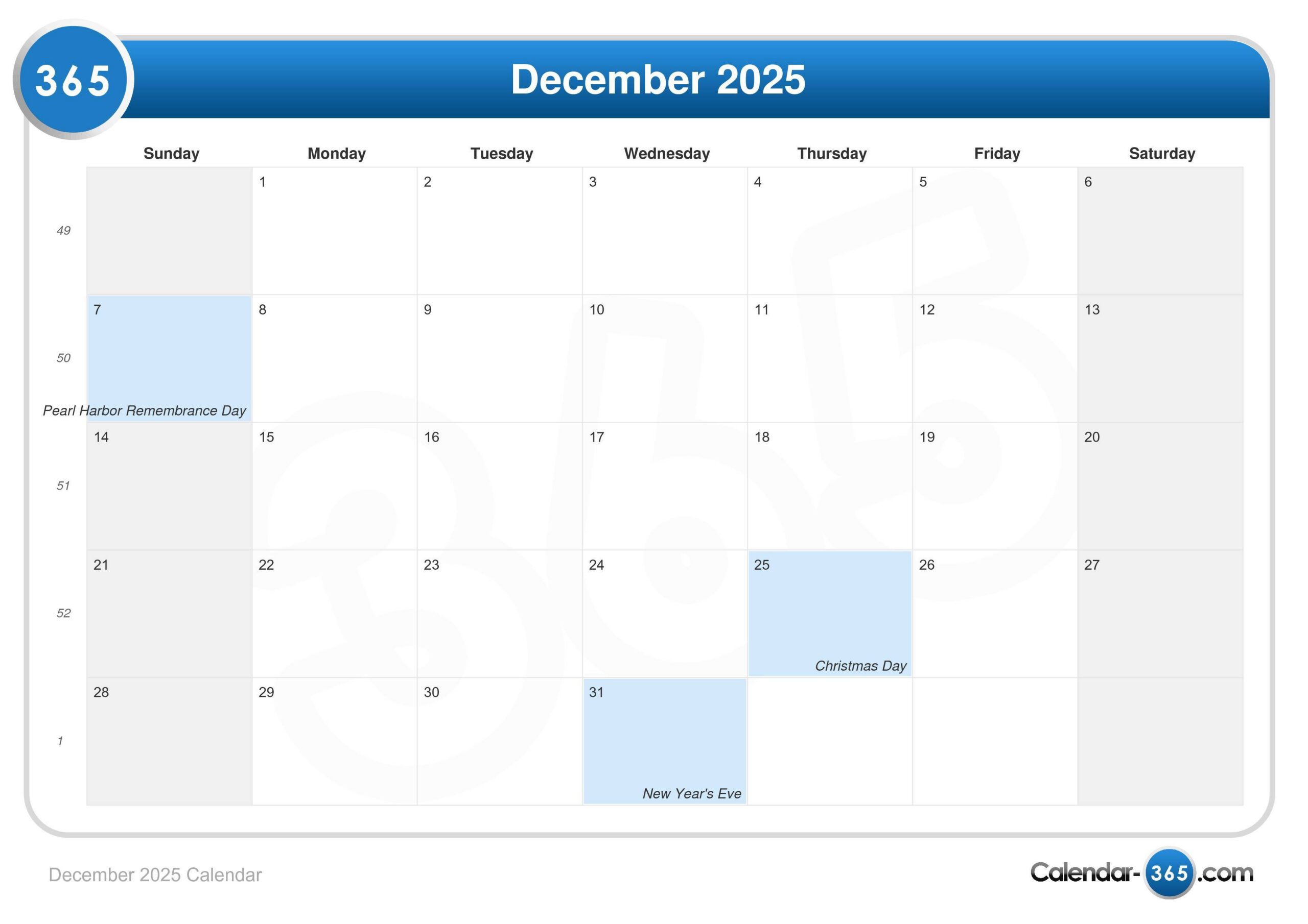 December 2025 Calendar with regard to Calendar December 2025 2008 Printable