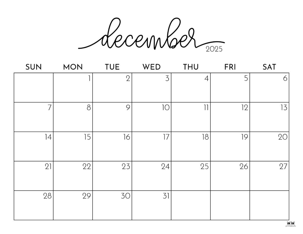 December 2025 Calendars - 107 Free Printables | Printabulls for Calendar For December 2025 Printable