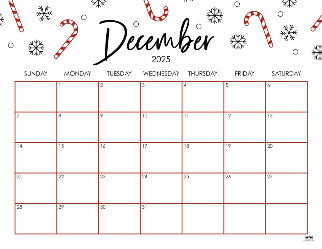 December 2025 Calendars - 107 Free Printables | Printabulls in December 2025 Calendar With Holidays Printable Free