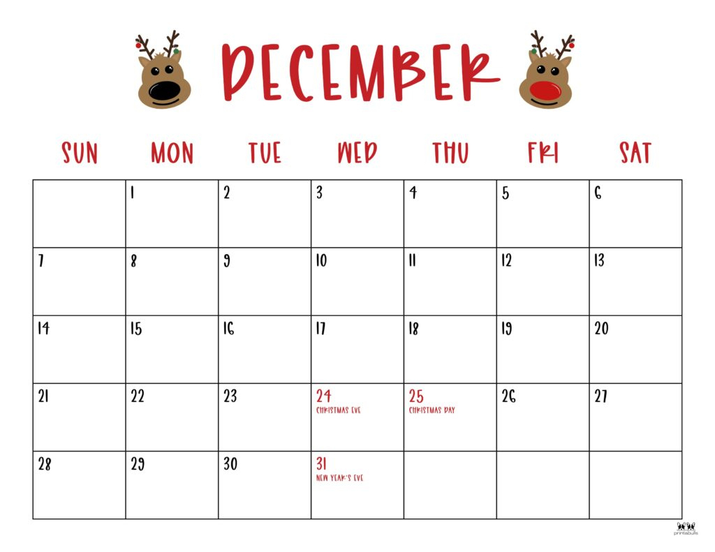 December 2025 Calendars - 107 Free Printables | Printabulls regarding December 2025 Holiday Calendar Printable