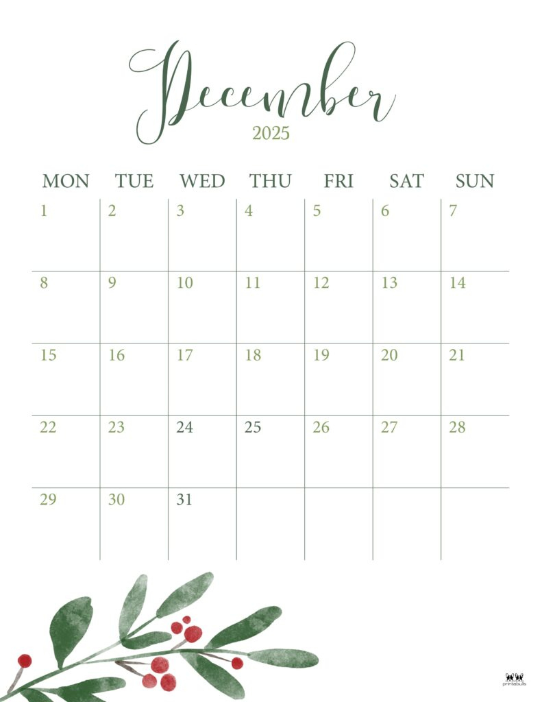 December 2025 Calendars - 107 Free Printables | Printabulls throughout December 2025 Calendar Printable Portrait