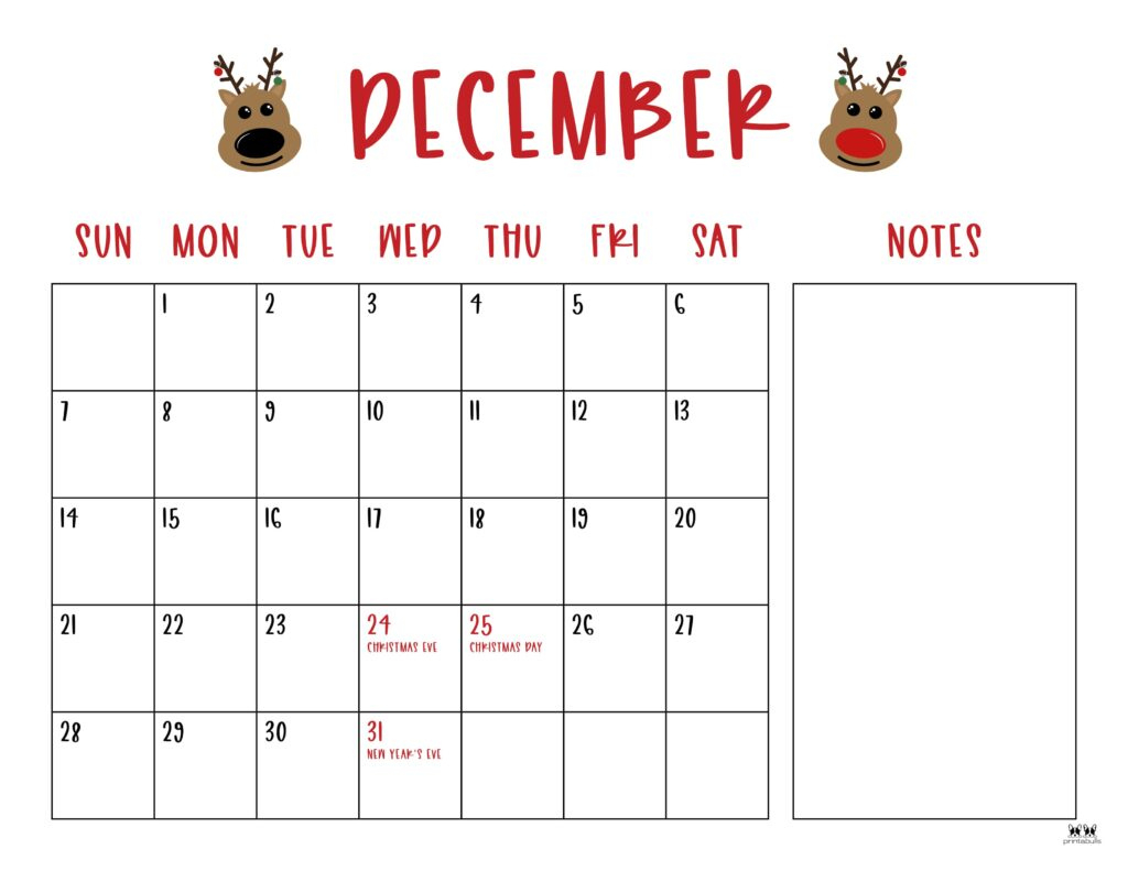 December 2025 Calendars - 107 Free Printables | Printabulls with Printable Christmas December 2025 Calendar