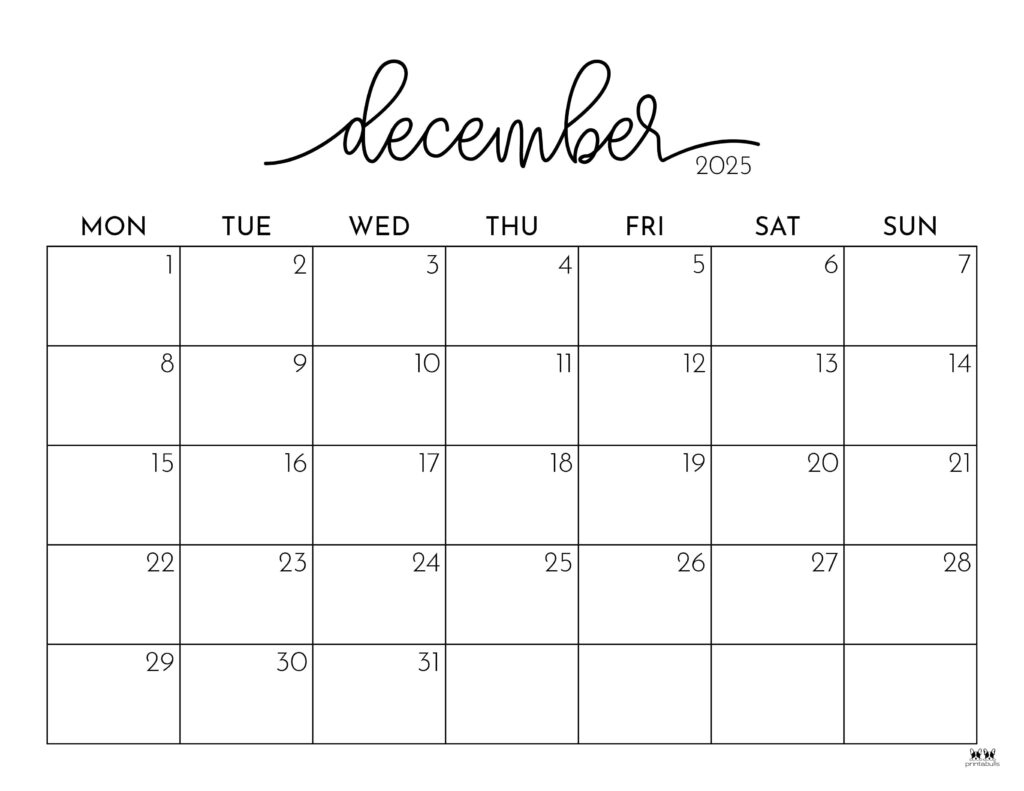 December 2025 Calendars - 107 Free Printables | Printabulls with regard to December 2025 Calendar Printable