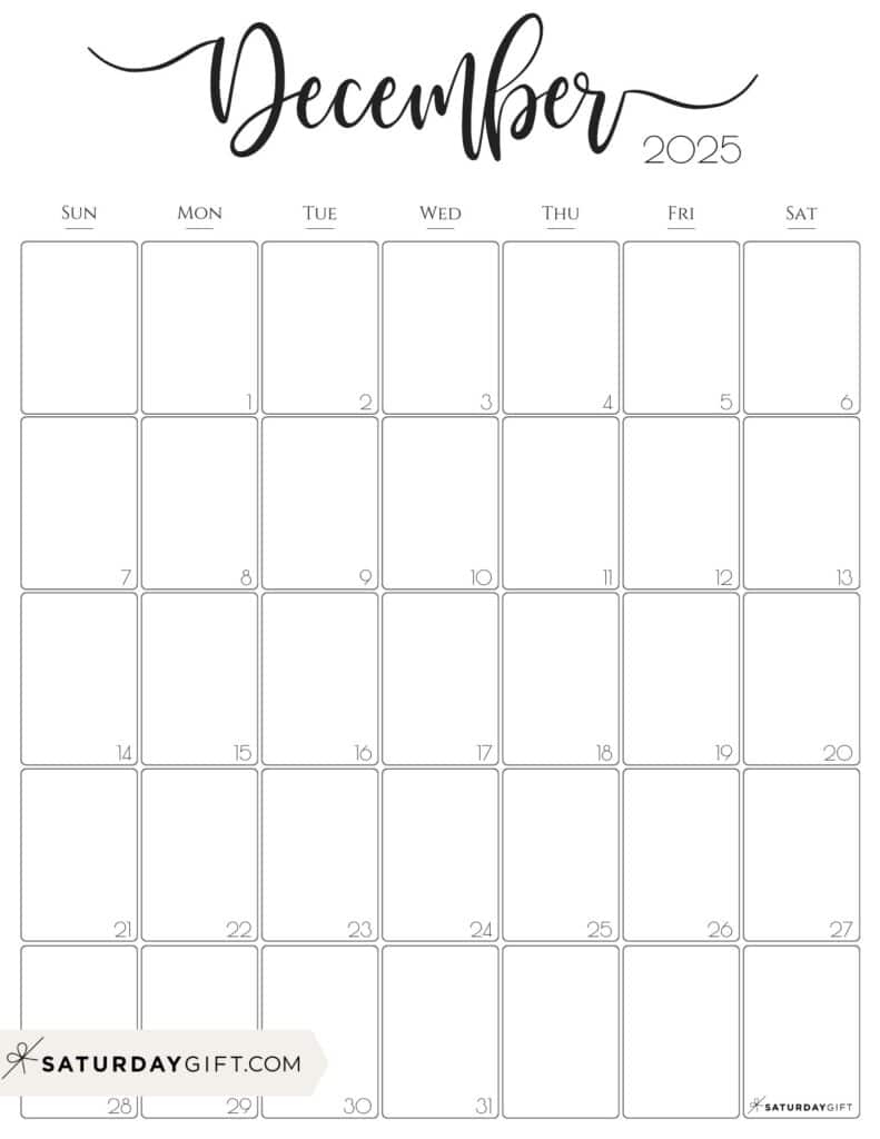 December 2025 Calendars - 23 Cute Free Printable Pdfs | Saturdaygift with regard to December 2025 Calendar Printable Vertical
