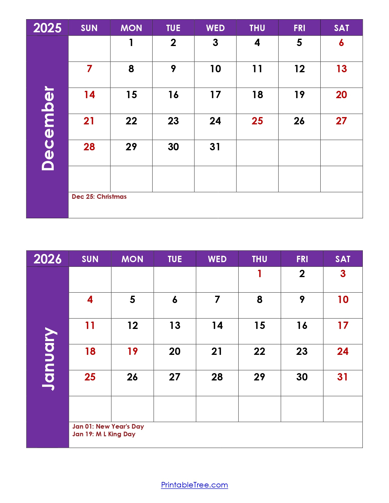 December And January 2026 Calendar Printable Pdf | Two Months Calendar with regard to Printable December 2025 And January 2026 Calendar
