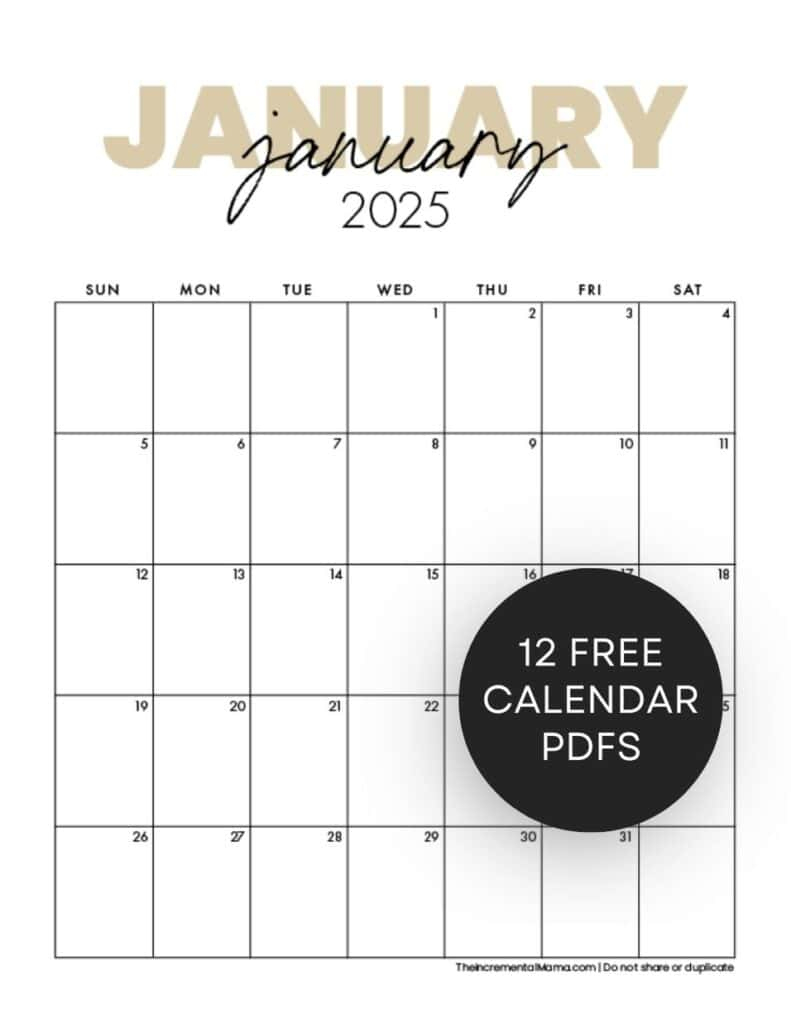 Free Printable 2025 Monthly Calendar (January - December Pdfs inside January to December 2025 Calendar Printable