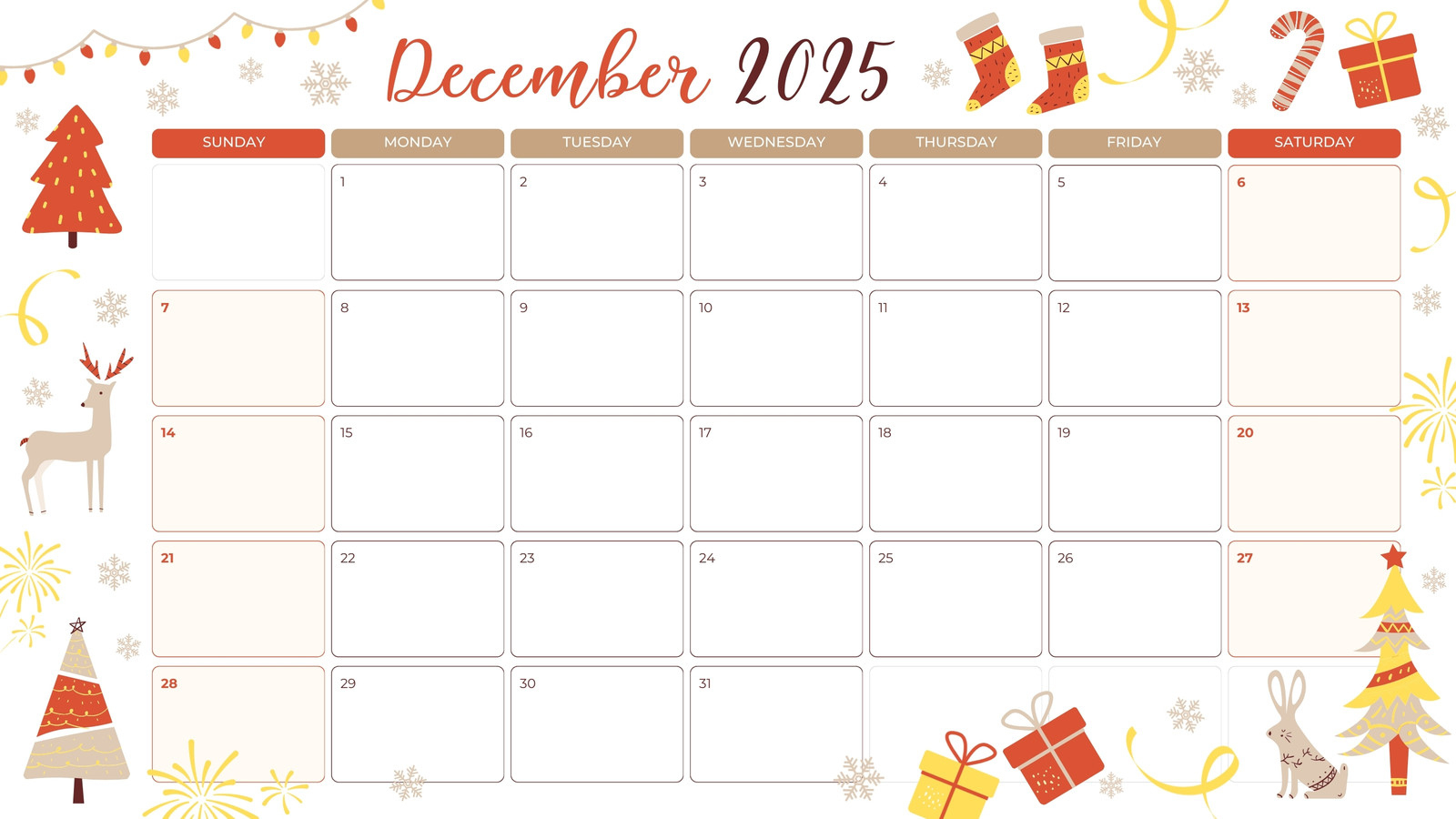 Free, Printable December 2025 Calendar Templates | Canva in December 2025 Calendar Printable Christmas