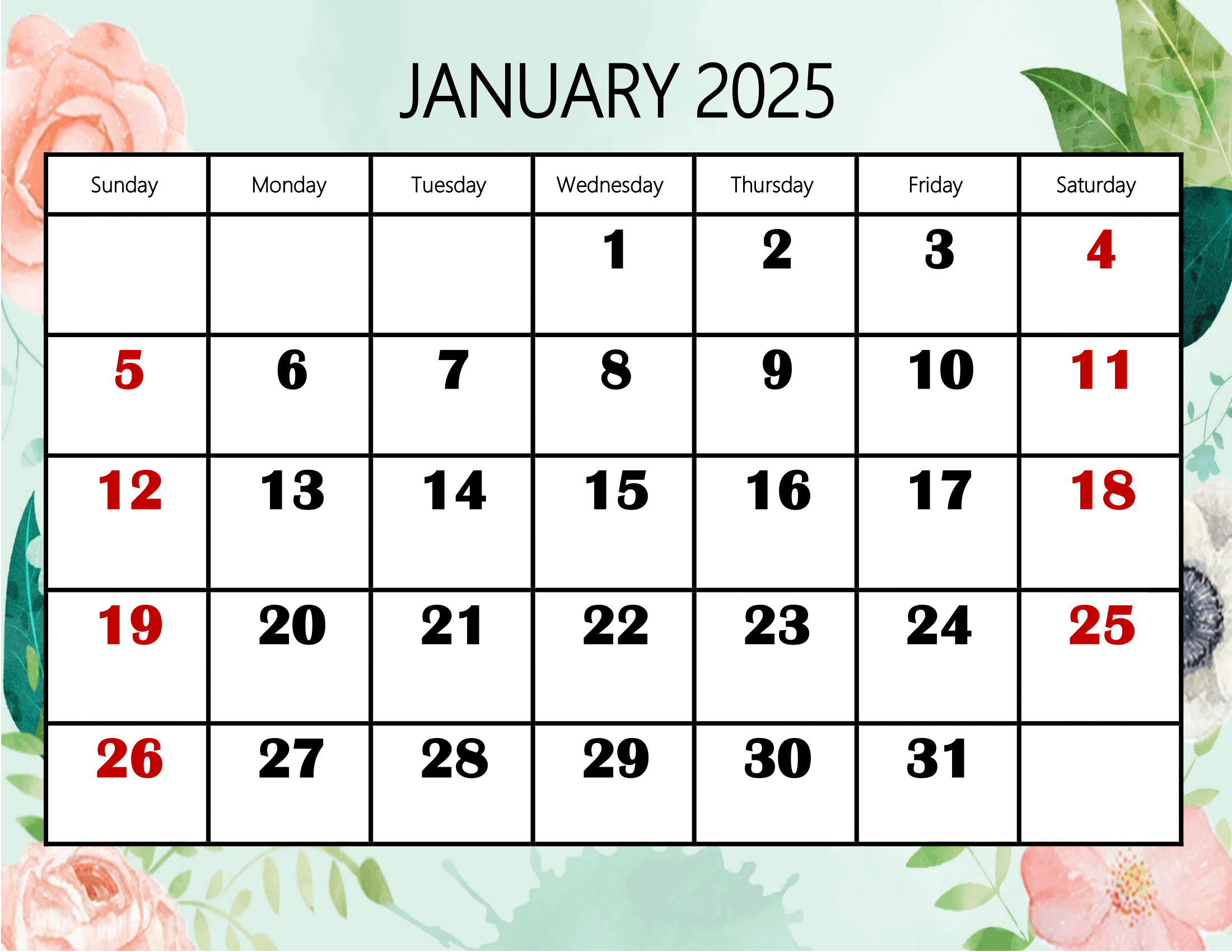 January 2025 Calendar Printable Pdf Template With Holidays pertaining to January to December 2025 Calendar Printable