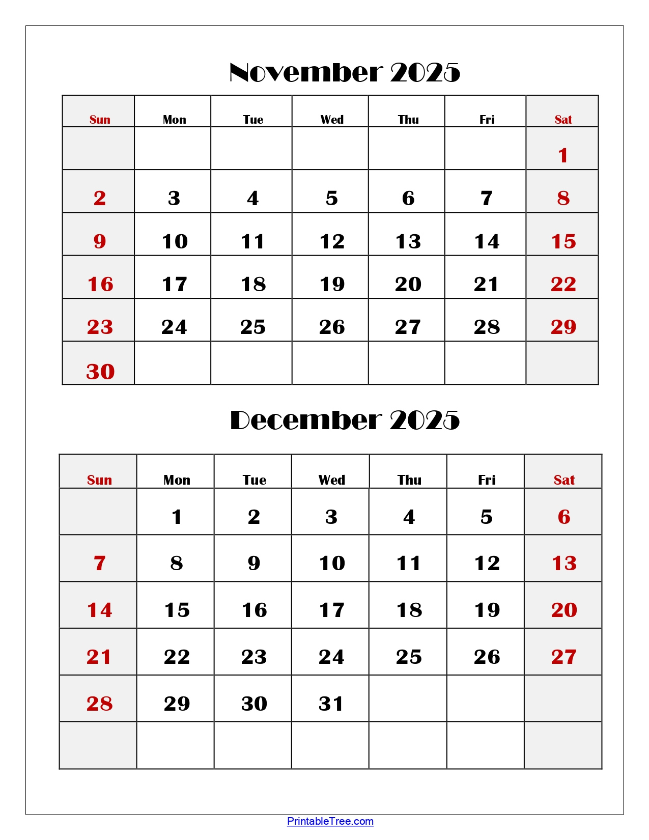 November And December 2025 Calendar Printable Pdf | Two Months pertaining to November and December 2025 Printable Calendar