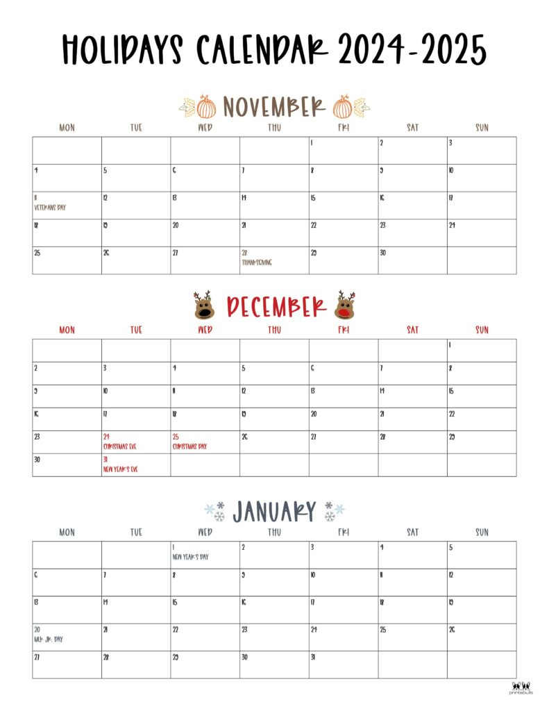 November December 2024 Calendars - 28 Printables | Printabulls regarding November December 2025 January Printable Calendar