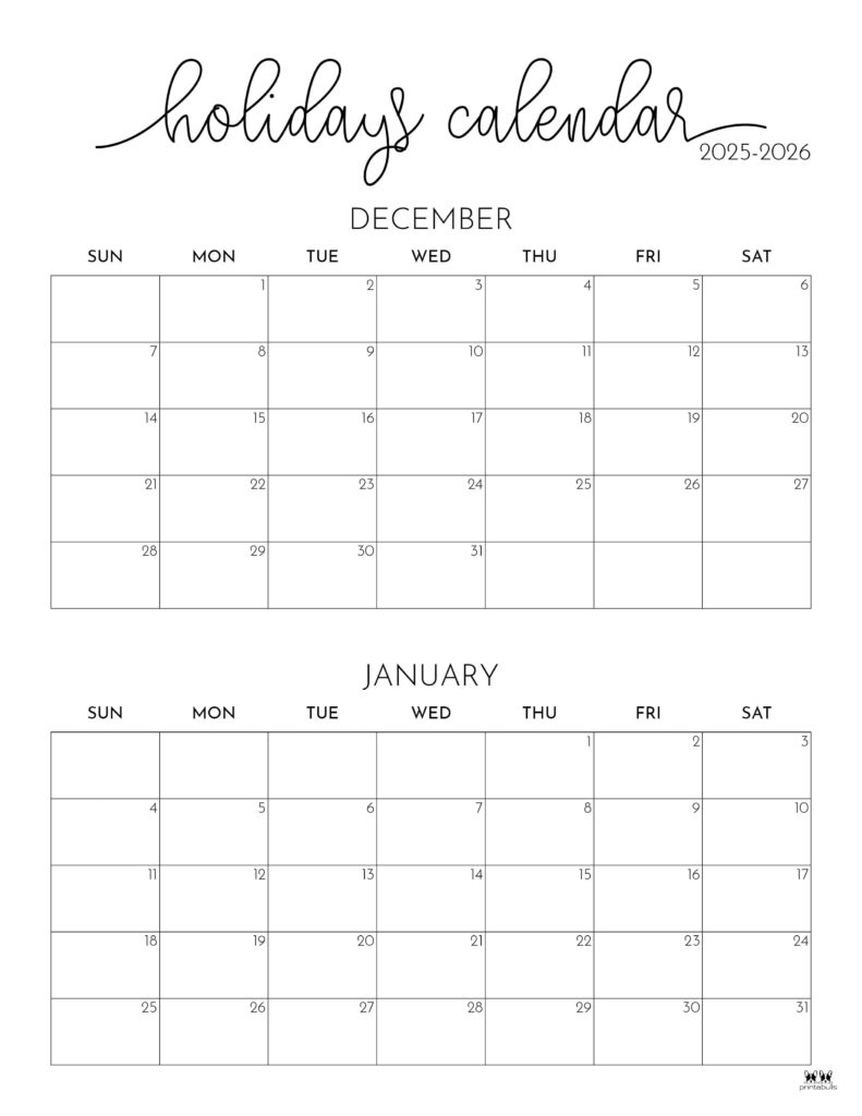 November December 2025 Calendars - 28 Printables | Printabulls regarding Printable 3 Month Calendar December 2025 January February 2026