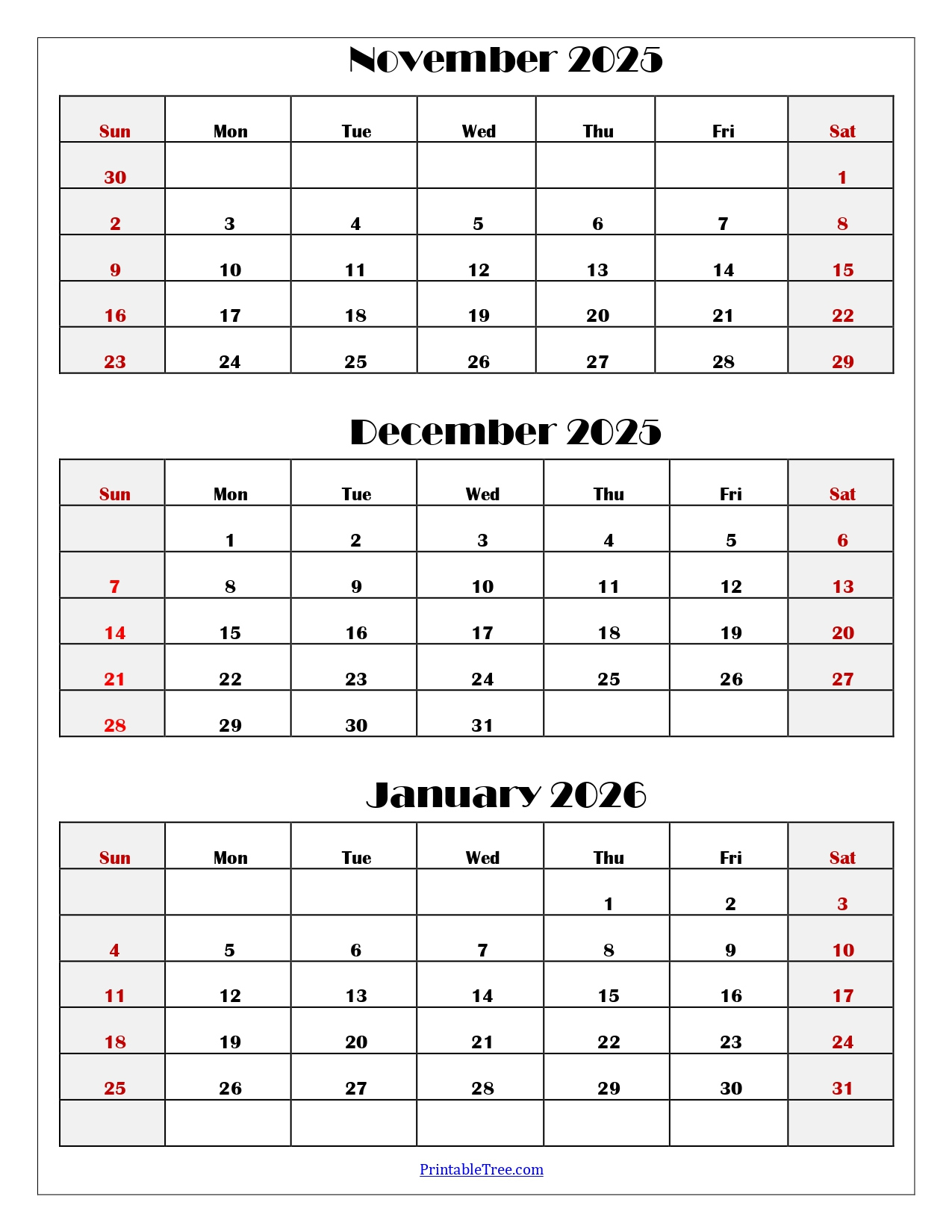 November To January 2026 Calendar Printable Pdf | Three Months regarding Printable 3 Month Calendar November December 2025 January 2026